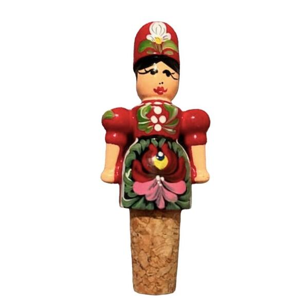 Vintage Cork Stopper for Bottles/Decanters with Wooden Girl Figurine - Picture 1 of 3